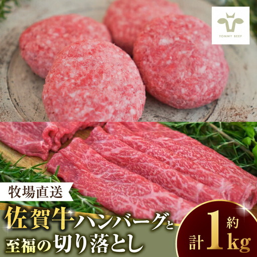佐賀牛100%ハンバーグ4個と至福の切り落とし500g 