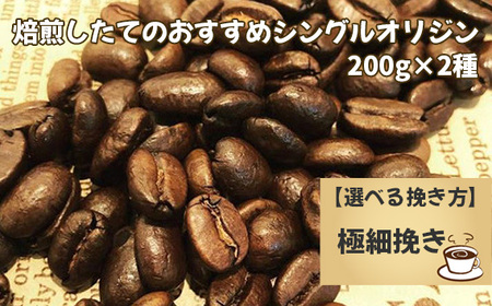 焙煎したてのおすすめシングルオリジン 200g×2種(極細挽き) No.170-05