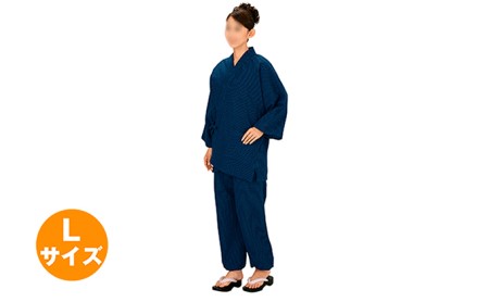 伝印 作務衣 (ドット柄 綿100%) 紺・L 民芸品 工芸品