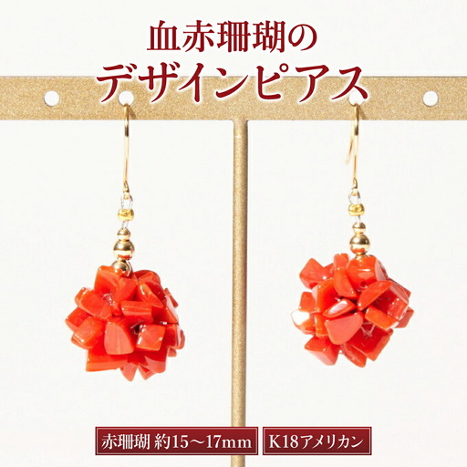 【ケンセン35】赤珊瑚 デザインピアス / K18｜室戸 ブランド ピアス