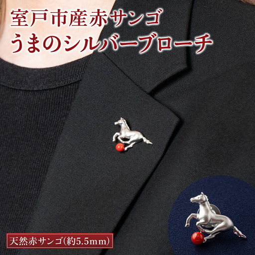【 サンゴ 】うまのシルバーブローチ 赤サンゴ FN-Limited-PR
