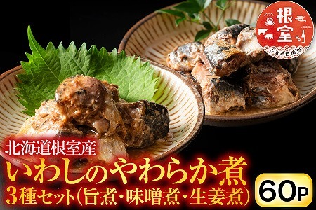 【北海道根室産】いわし煮付けセット(3種・各20P) F-09014