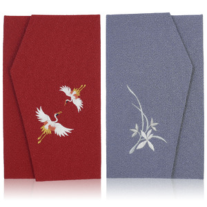 A312(夫婦鶴) 慶弔刺繍ふくさセット(夫婦鶴)えんじ/グレー(左開き)[大一創芸 FUKUSA FACTORY 袱紗 慶弔 男性 女性 結婚式 葬儀 お葬式 金封 ちりめん 縮緬 日本製 大阪 八尾市]