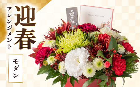 [先行予約][モダン]花屋がつくった正月アレンジメント [年内配送]/ お正月 サプライズ お祝い アレンジメント プレゼント 贈り物 フラワーギフト 生花 お花 花屋 粋 迎春 新春 正月飾り※2026年12月27日〜12月31日の間にお届け(日付指定不可) [aw062-b005_02]