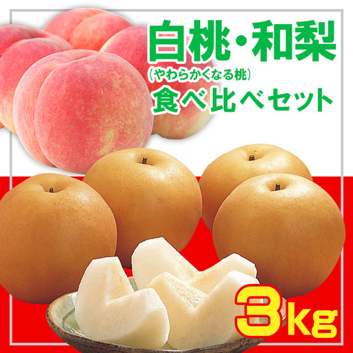 ☆フルーツ王国山形☆白桃 (やわらかくなる桃)・和梨食べ比べセット秀品 3kg【令和8年産先行予約】FS23-852 くだもの 果物 フルーツ 山形 山形県 山形市 2026年産
