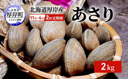 【2回お届け（11月・4月）】 北海道 厚岸産 砂抜き済み あさり 2kg【光輝】 [ 海産物 海の幸 味が濃い 貝類 貝 みそ汁 酒蒸し アサリバター 食材 食べ物 パスタ ] 