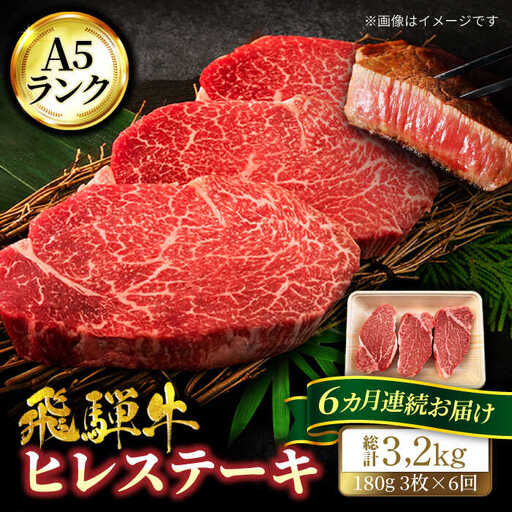 【6回定期便】飛騨牛ヒレステーキ180g×3枚 計540g 総計3.24kg【マルゴー】和牛 牛肉 ブランド牛[MBE044]