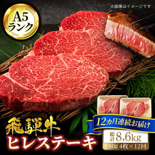 【12回定期便】飛騨牛ヒレステーキ180g×4枚 計720g 総計8.64kg【マルゴー】牛肉 霜降り 赤身[MBE049]