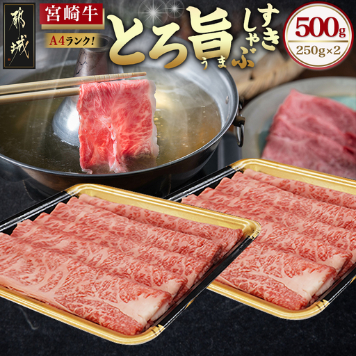 宮崎牛[とろ旨]すきしゃぶ500g〔17-6503〕_(都城市) 国産ブランド牛宮崎牛の牛肉 A4ランク 4等級 黒毛和牛 すき焼き用 牛鍋用に 柔らかい肉質の霜降り牛肉 肉の旨味 スキヤキ ギフト 贈答用