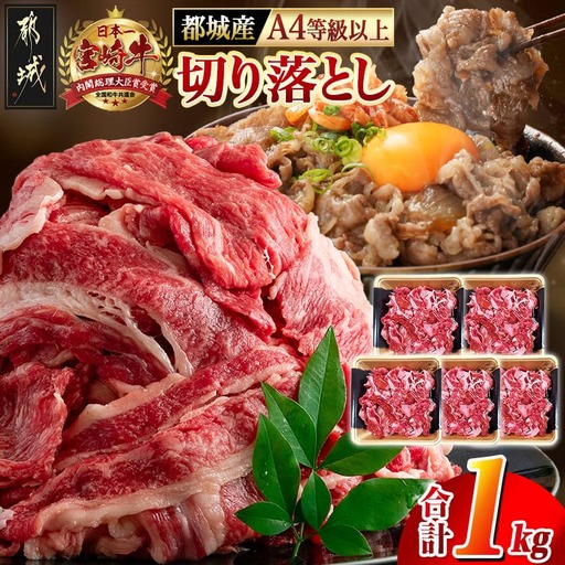 宮崎牛切り落とし1kg〔MJ-7702〕_(都城市) 牛肉 宮崎牛切り落とし肉(200g×5パック) 冷凍・小分けパック 切落とし肉 A4ランク