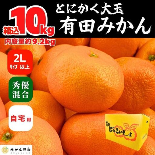 みかん 大玉 どっこいしょ 箱込 10kg ( 内容量約 9.2kg ) 2Lサイズ以上 秀品 優品 混合 有田みかん 和歌山県産 産地直送 家庭用［2026年11月中旬より順次出荷予定］［みかんの会］