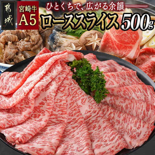 宮崎牛(A5)ローススライス500g〔AD-0102〕_(都城市) 宮崎牛ロース薄切り肉 500g×1パック A5ランク 5等級 すき焼き 国産牛肉 九州産 宮崎県産牛肉 都城産 霜降り肉 ギフト 贈答用