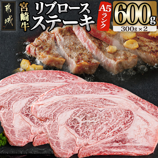 宮崎牛(A5)リブロースステーキ300g×2枚〔AD-0103〕_(都城市)5等級 ステーキ用肉 300g×2枚セット ブランド牛肉 ブランド国産黒毛和牛 脂の旨味 ギフト 贈答用