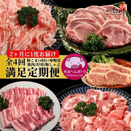 【2ヵ月毎定期便】メルヘンポーク定期便　豚こま・味噌漬・焼肉・とんかつ・しゃぶしゃぶ全4回【配送不可地域：離島・北海道・沖縄県・東北・中国・四国・九州】【4004679】