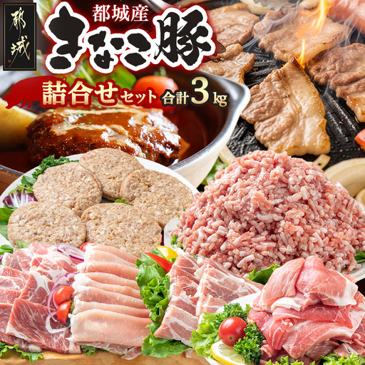 「きなこ豚」詰合せ3kg〔AD-12-003〕_(都城市) ブランド豚 柔らかい豚肉 豚バラ焼肉用 豚ロース生姜焼き 豚肩ロース焼き肉 ウデモモ小間切れ モモミンチ ハンバーグ おかず