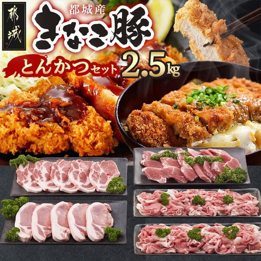 「きなこ豚」とんかつ2.5kgセット〔AD-12-004〕_(都城市) ブランド豚のやわらかい豚肉 豚ロースとんかつ 豚肩ロース豚カツ ヒレトンカツ ウデ・モモ小間切れ ひれ肉 腕 もも こま切れ