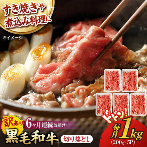 【第6回定期便】【訳あり】 切り落とし 1.0kg (200g×5) 長崎和牛 黒毛和牛 【夢ファームシュシュ】 [WF39] 肉 牛肉 しゃぶしゃぶ すき焼き 訳アリ ワケあり 定期便