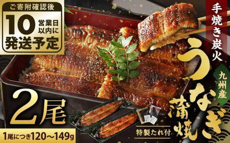 九州産 手焼き 炭火 うなぎ 蒲焼 2尾 計240g以上 (1尾あたり120～149g)