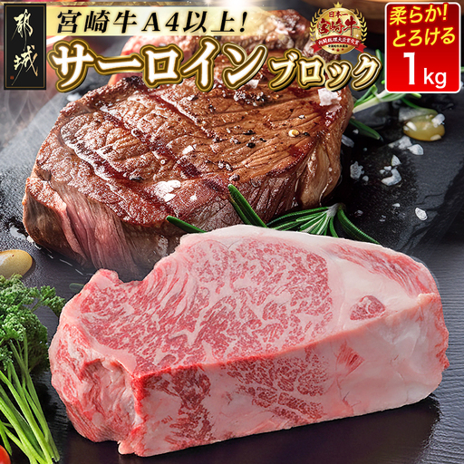 宮崎牛サーロインブロック1kg〔AF-2501〕_(都城市) サーロインブロック肉 1キロ 肉のながやま 自社飼育 牛肉 焼肉 ステーキ すき焼き キャンプ