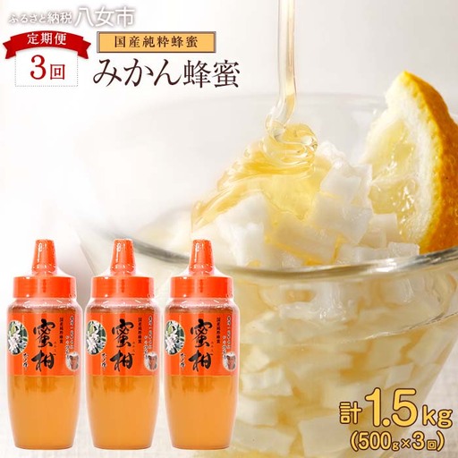【全3回】 定期便 かの蜂 国産 みかん蜂蜜 合計1.5kg（とんがり容器500gを毎月1本お届け） 024-T016