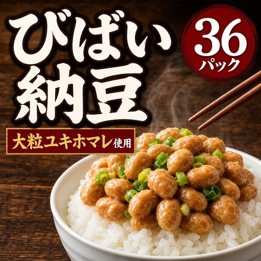 びばい納豆　北海道美唄市産大粒ユキホマレ100％使用40ｇ×36パックセット