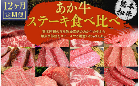 【12ヶ月定期便】 あか牛ステーキ 12種 極上 食べ比べ