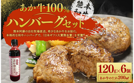 あか牛 100% ハンバーグセット 120g×6個 あか牛のたれ 200ml付き