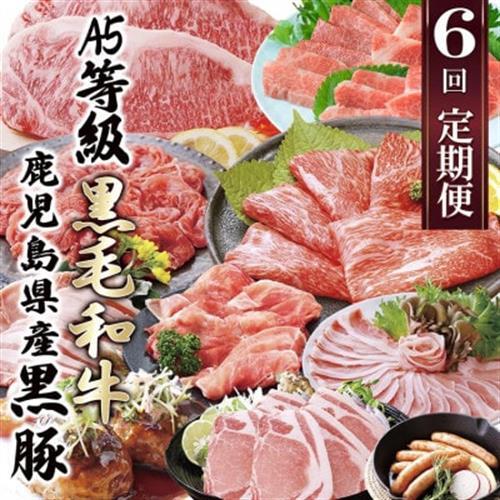 定期便(6回)A5・A4等級黒毛和牛・黒豚etc FF-0061_肉 牛肉 サーロイン ステーキ 焼肉 ハンバーグ 切り落とし 豚肉 生姜焼き ロース バラ しゃぶしゃぶ ホルモン ソーセージ 生ハム 人気 送料無料_【配送不可地域：離島】【1166779】