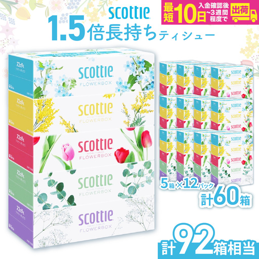 ティッシュ スコッティ フラワーボックス 250組 60箱 5箱×12ﾊﾟｯｸ