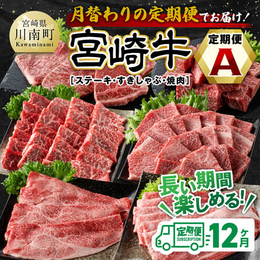 牛肉 [12ヶ月定期便]宮崎牛定期便( すきしゃぶ ・ 焼肉 ・ ステーキ )[牛肉 ]