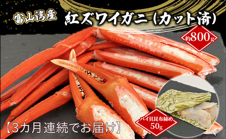 [3か月連続でお届け]富山湾産紅ズワイガニ(カット済)・バイ貝朧昆布締めセット 富山県黒部市/タグ付き 贈答 自分にご褒美 漁師直販 恵比須丸 定期便 魚貝類 加工食品 ずわい蟹