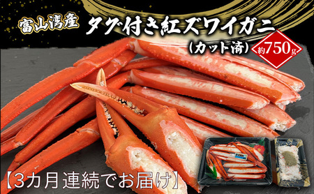 [3か月連続でお届け]厳選 富山湾産 タグ付き紅ズワイガニ約750g(カット済)富山県黒部市/贈答 自分にご褒美 漁師直販 恵比須丸 定期便 蟹 カニ ずわい蟹 ずわいガニ