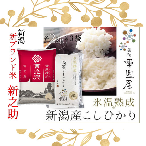 【令和7年産】 阿賀野市産 「 新之助 ＆ 雪室米 」 ぜいたく 食べ比べ 各6kg 新潟県 阿賀野市 米 こめ コメ 白米 精米 1J12073