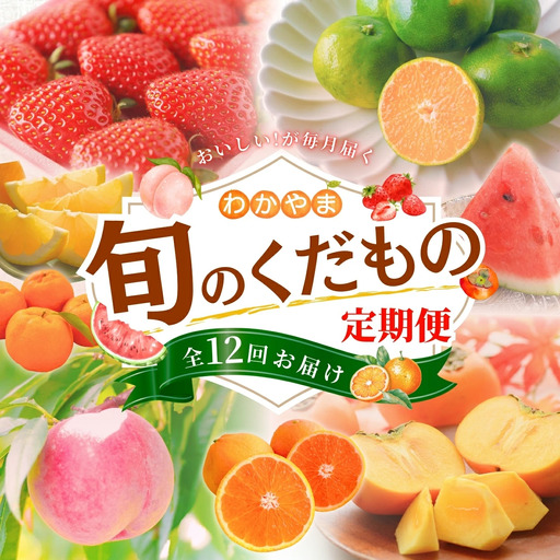 定期便[全12回/毎月お届け] わかやま旬のくだもの定期便 [S] (配送日時指定不可) / フルーツ みかん いちご イチゴ 清見オレンジ セミノール 河内晩柑 カラマンダリン すいか 桃 ジュース みかん 柿 完熟[ard-tkb901A]
