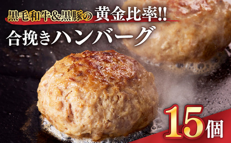 1526 黒毛和牛 & 黒豚 の 黄金比率 !! 合挽き ハンバーグ 15個 KN041-007 肉 豚肉 牛肉 冷凍