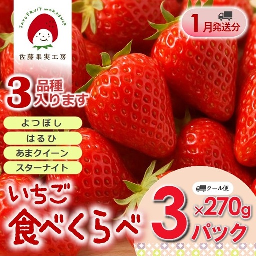 《2027年産先行予約》「西脇市産 旬のいちご３品種食べ比べセット」（1箱３パック）【佐藤果実工房 全国いちご選手権銀賞受賞農園 TVで紹介!】令和９年１月下旬配送分（sato-T-3-1-late）