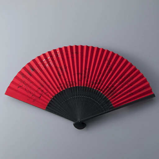 【L-572】鈴木扇子店 鳥獣戯画うるし画赤地（黒染骨） 7.2寸（約21.6cm）［高島屋選定品］