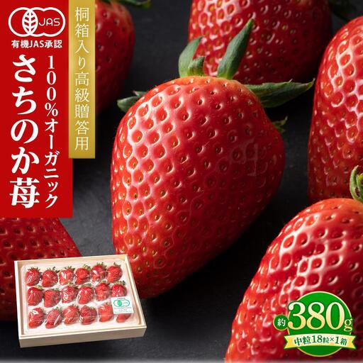 桐箱入り高級贈答用  とくしまオーガニックいちご・中粒(18粒 約380g)１箱【2026年12月下旬から順次発送】