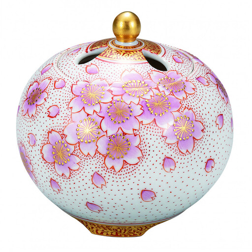 九谷焼　3.2号香炉　金襴手桜　福田良則作 a05