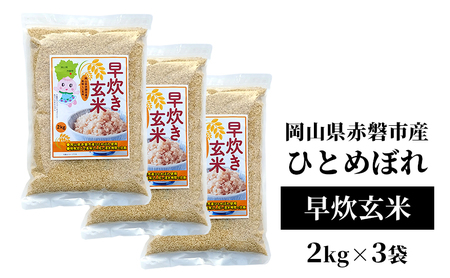 早炊き 玄米 ひとめぼれ 2kg ×3袋 岡山県 赤磐市産 米 玄米