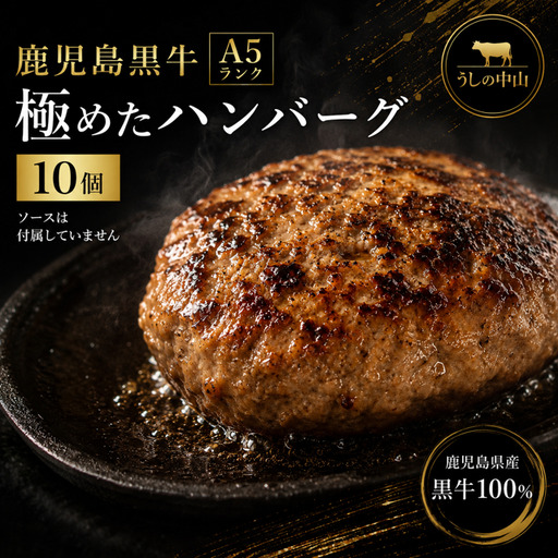 鹿児島県産『鹿児島黒牛A5ランク』極めたハンバーグ10個【うしの中山】(日付指定不可）
