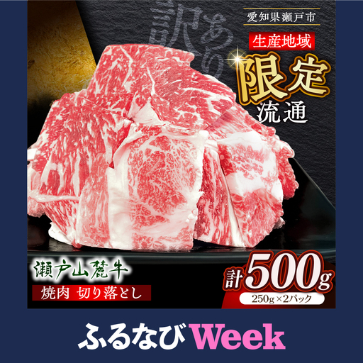 【ふるなびWEEK対象】【訳あり】瀬戸山麓牛焼肉用切り落とし500g（250g×2P）/ 牛肉 お肉 国産 冷凍  [BBBQ047]