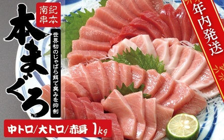 本マグロ（養殖）トロ＆赤身セット 1kg（養殖）まぐろ 【お正月予約 12月25日～29日発送】【nks105B-sg】