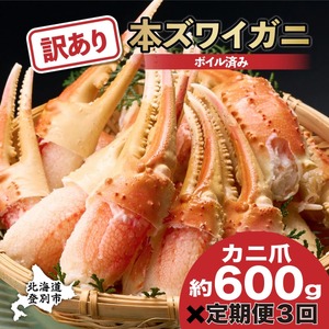 訳あり ズワイガニ 爪 600g 冷凍 ボイル 【定期便 3回お届け】 ずわいがに ずわい蟹 カニ かに 蟹 しゃぶしゃぶ カニしゃぶ  サイズ違い 不揃い 規格外 年末年始 お歳暮 正月 ギフト 2025