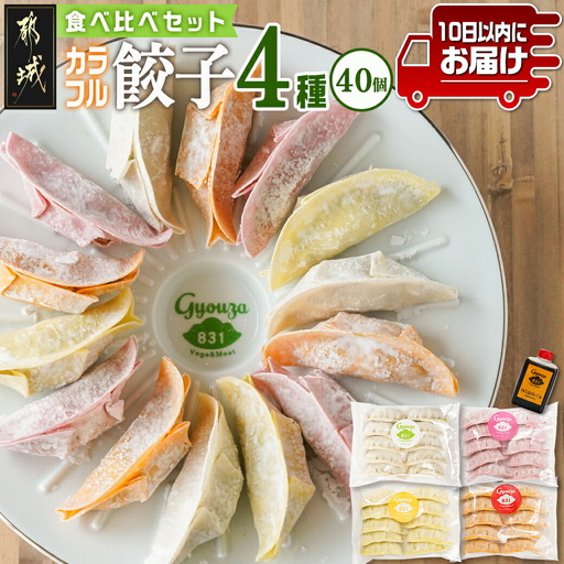 カラフル冷凍生餃子 食べ比べセット4種合計40個★肉・梅しそ・チーズ・キムチ★ ≪みやこんじょ特急便≫〔LG-K601-Q〕_(都城市) 肉餃子 都城産豚肉使用 合計40個 4種類 柚子胡椒たれ付