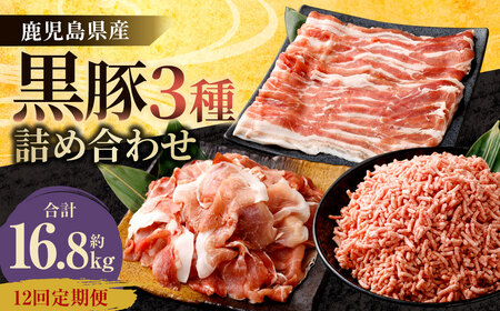 JS-411 【12ヶ月定期便】鹿児島県産黒豚 3種詰合せ(約1.4kg×12回)