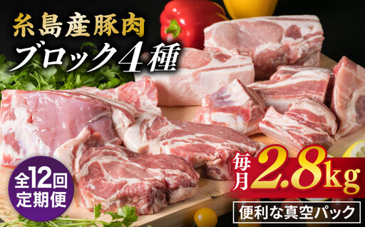 【全12回定期便】【盛り合わせ】 糸島産豚肉 ブロック肉4品盛合せセット 約2.8kg 糸島市/糸島ミートデリ工房 [ACA280]