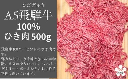A5 飛騨牛 100％使用 ひき肉 500g 挽肉 ミンチ ハンバーグ の種