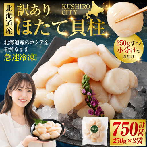 【訳あり】北海道産 ほたて貝柱 250g×3袋 750g ふるさと納税 帆立