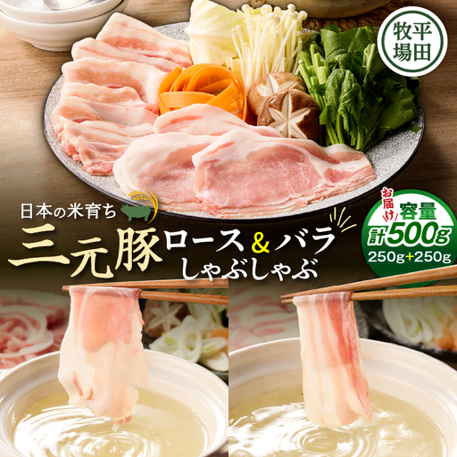 日本の米育ち平田牧場 三元豚ロース・バラしゃぶしゃぶ　各250g（計500g）　T036-007 肉 豚肉